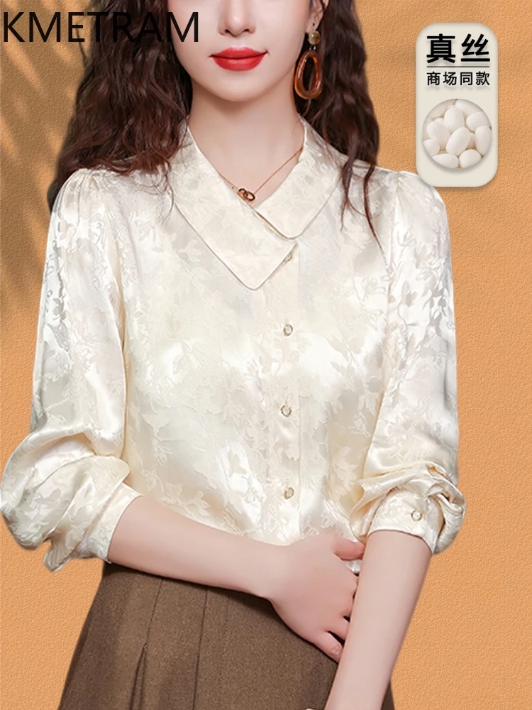 

KMETRAM 90% Mulberry Silk Blouse Woman Spring Autumn Elegant Tops for Woman Clothing Long Sleeve Women' Shirts 2025 Top Femme