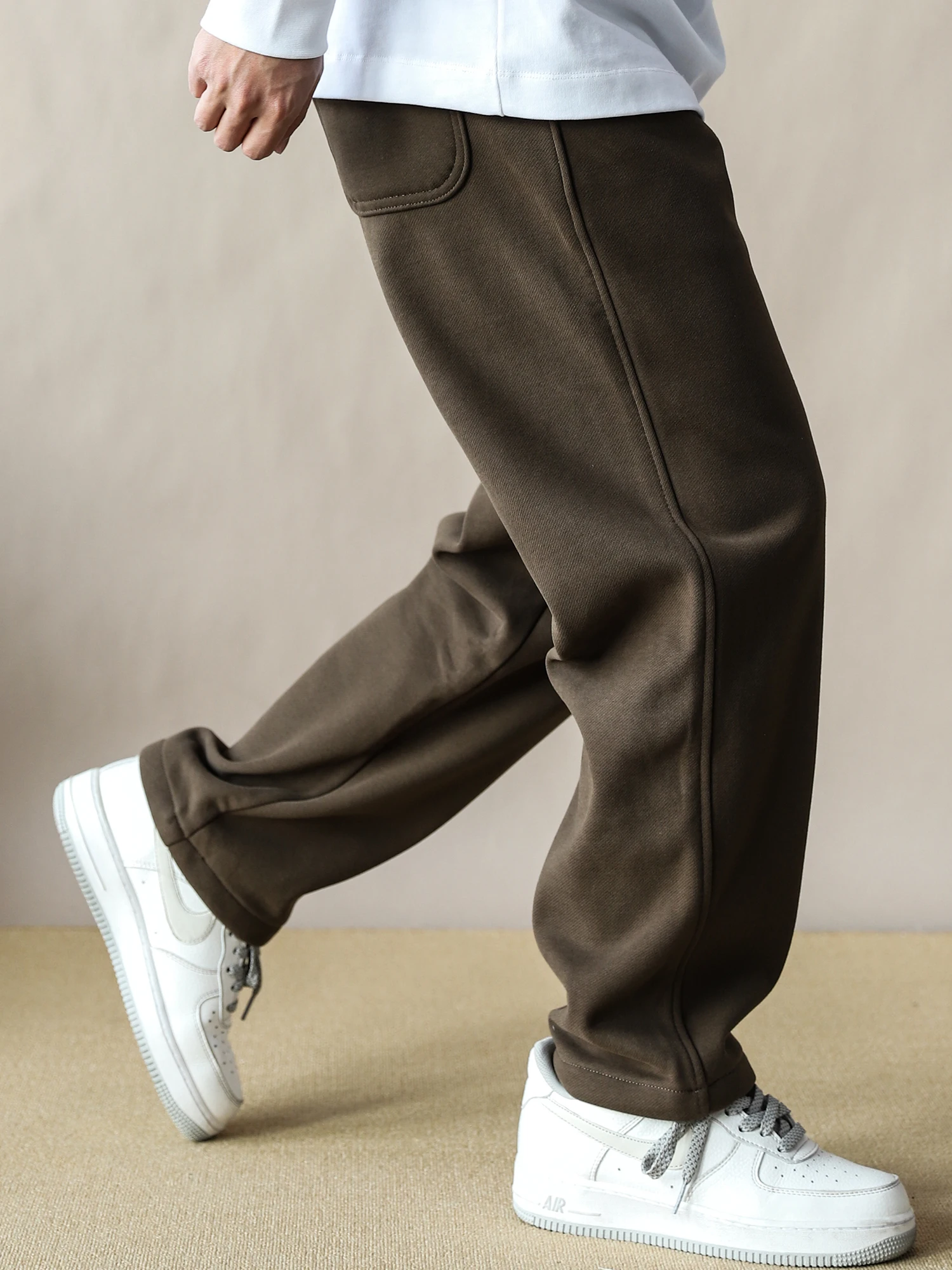 

Мужские прямые брюки Thiened Fce, свободные повседневные брюки, модные спортивные брюки в стиле High Street, кофейного цвета, осенне-зимние, хлопковые, Po...