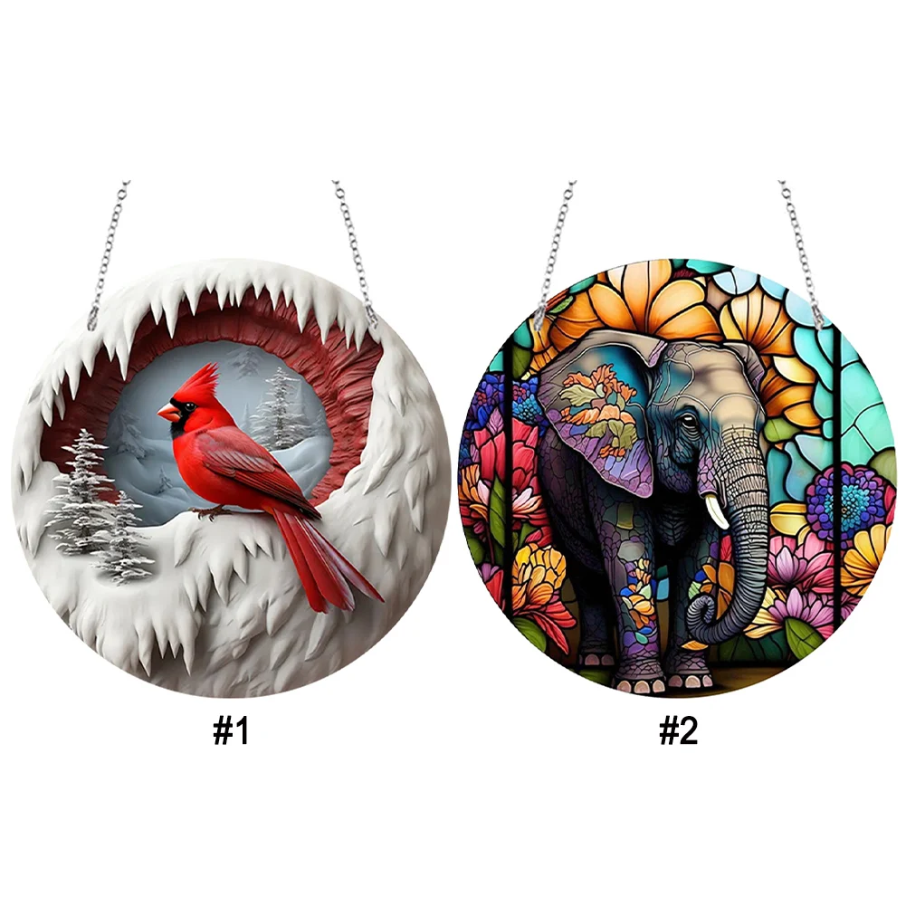 Suncatcher Home Decoration Panel with Chain and Hook Acrylic Window Panel Hanging Sun Catcher Cardinal Elephant for Window Decor