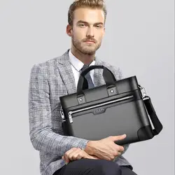 Business Leisure Men's Handbag Briefcase Single Shoulder Crossbody PU Leather Bag 33X26X4.5CM