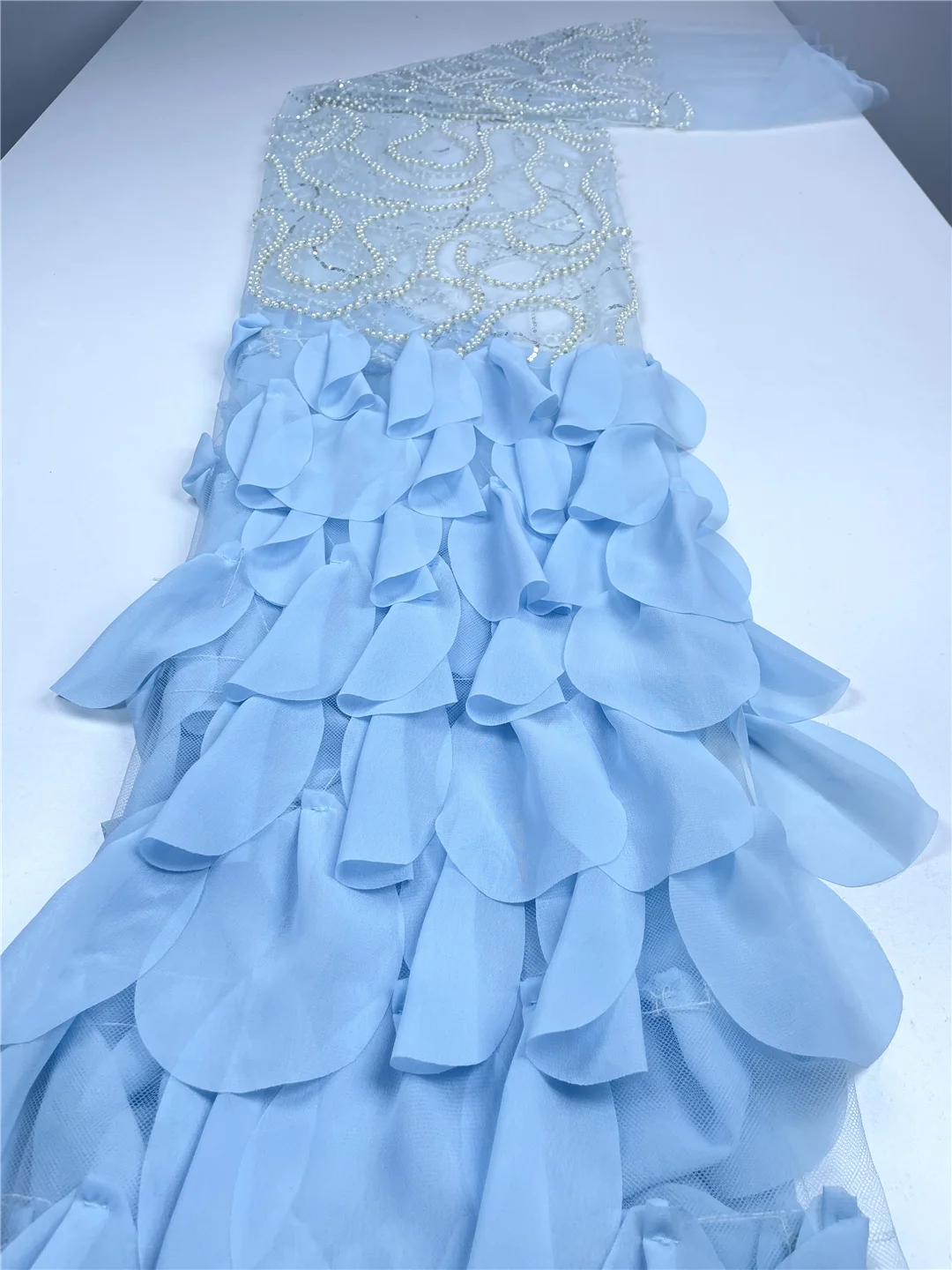 5 Yards Luxury African Lace Tulle Fabric French 3D Embroidered Applique Sequins Fabrics For Party Sewing Material-HY3258