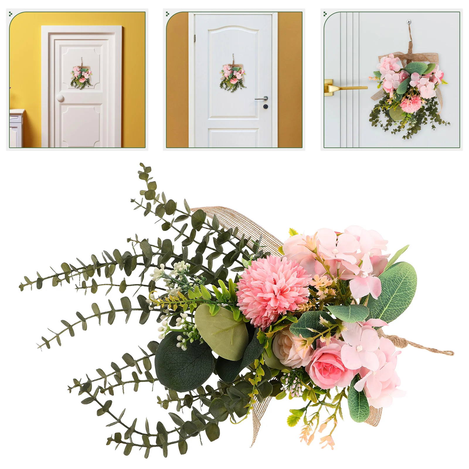 

Large Artificial Floral Swag Eucalyptus Leaves Pink Wall Hanging Decor For Wedding Home Door Porch Farmhouse Fake Flower Wreath