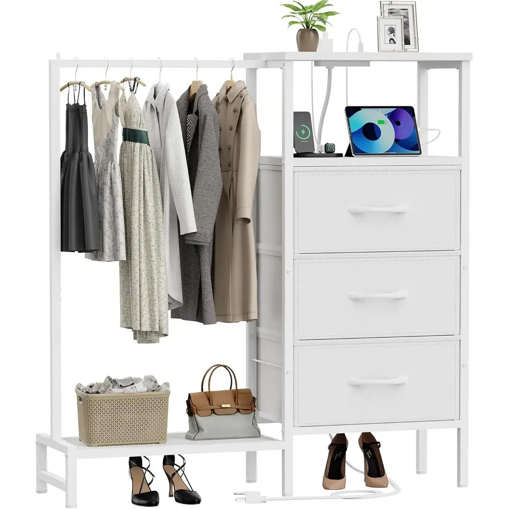 

Drer or Bedroom with Hanging Rack, 3 Ders Closet with Charging Station, abric Chest o Ders with Clothes Rack, Storage Organzier
