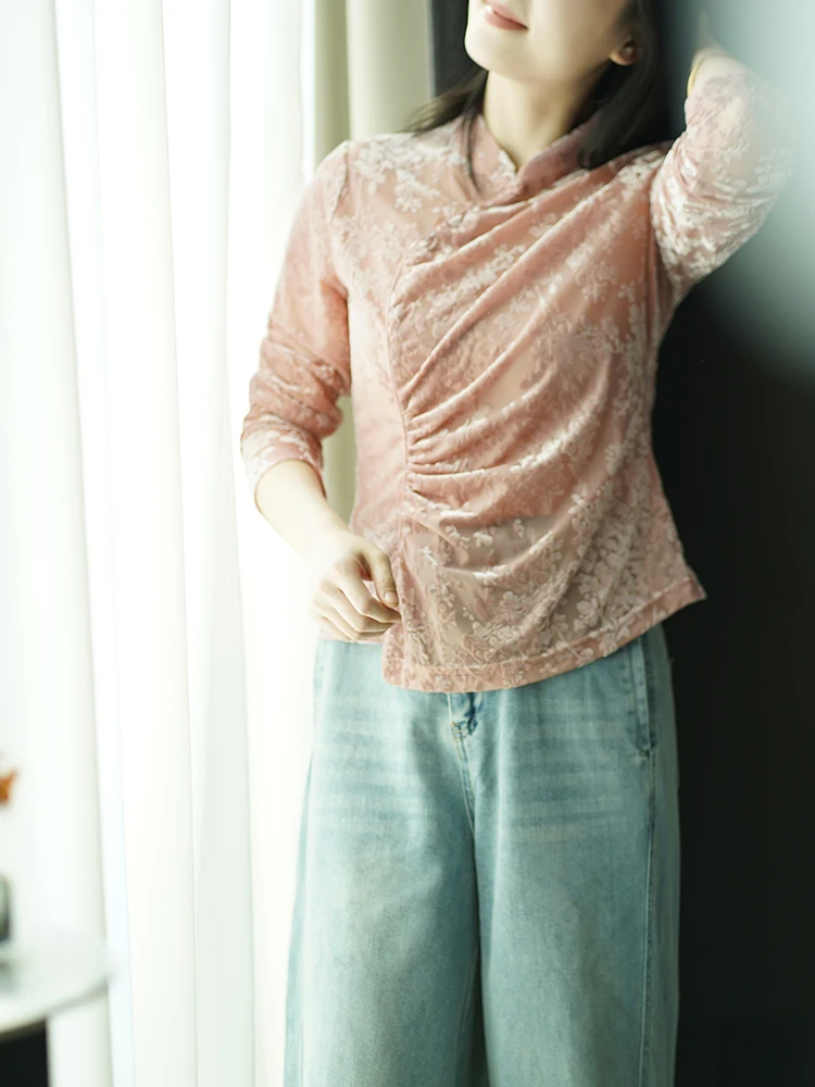 

Ele Slimming Floral Embroidery Long Sve Base irt Women's Faionable Chinese Sle Top by Ai Hui Guan 2025 New Arrival