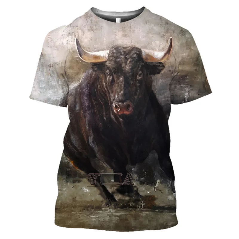3D Spanish Bull Cattle Printing T Shirt Spain Bullfighting Graphic T-Shirts for Men Womens Clothing San Fermín Tops Short Sleeve