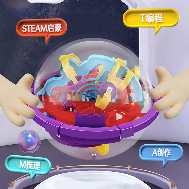 3D Magic Intellect Ball Puzzle Ball 100 Step Labyrinth Sphere Globe Toys Challenging Barriers Game Balance Training Brain Teste