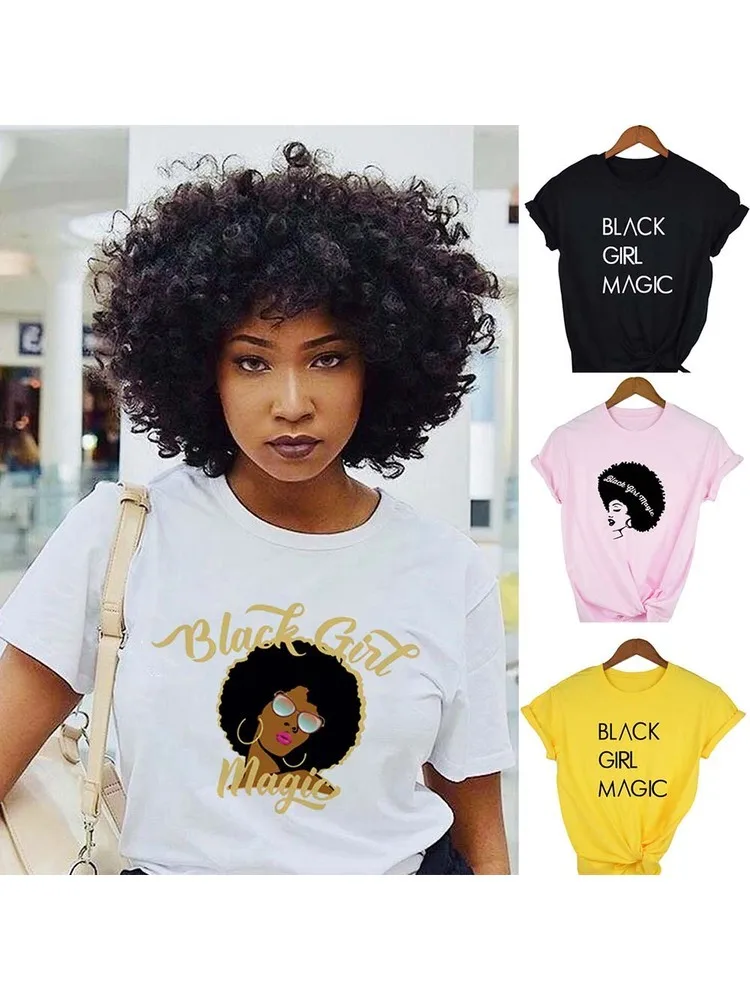 

Black Girl Magic Print Fashion Women Graphic T-shirt Short Sleeve Summer Aesthetic T Shirts Female Tees Melanin Vintage Tops New