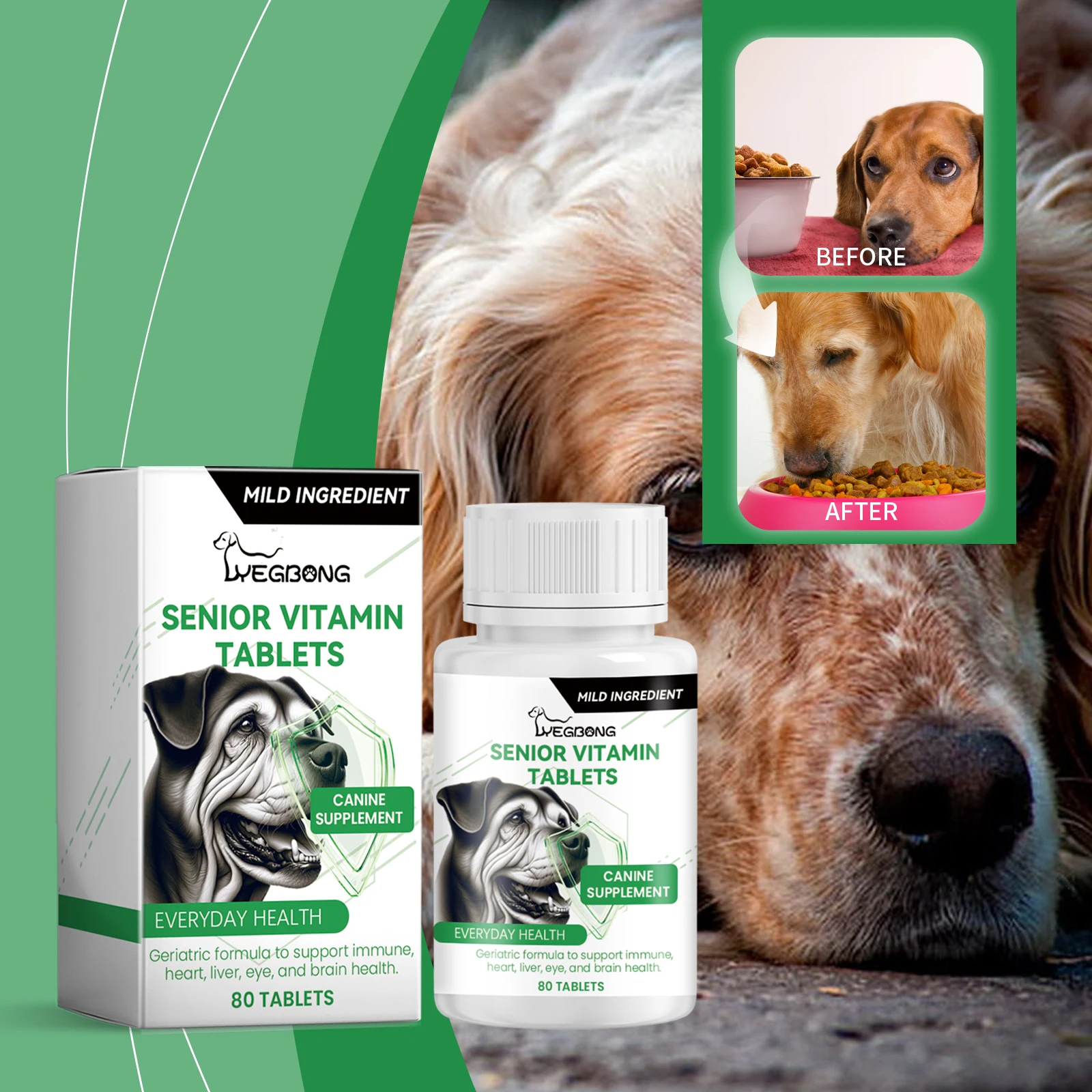 Senior Dog Vitamin Tablets, Multivitamin Supplement for Middle-aged Elderly Dogs, Comprehensive Nutritional Support