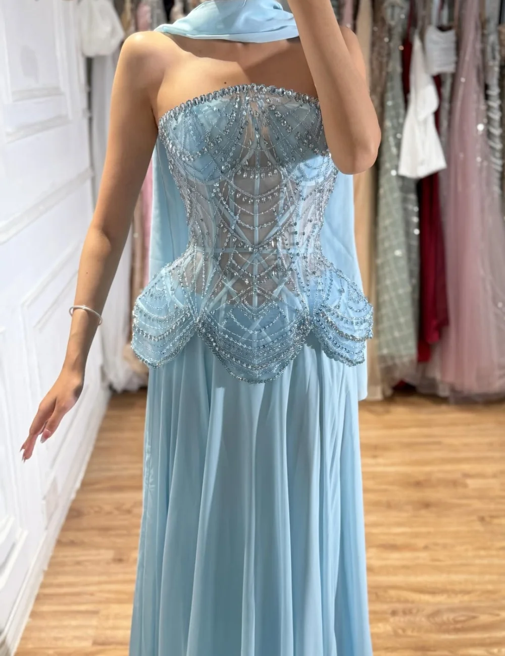 Customized Formal Chiffon Pleat Sequined Pattern A-line Strapless Long Quinceanera Luxury Party Dresses Pastrol