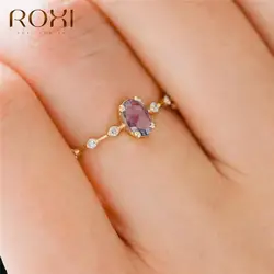 ROXI Simple Egg Shape Purple Crystal Gold Rings for Women Rings Jewelry 925 Sterling Silver Finger Ring Ins Wedding Ring Anillos