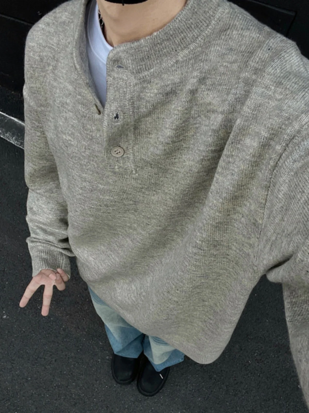 

Men's Knitted Ne Sweater Autumn Winter Lazy High-End Floral ey Henry Collar Base Layer irt American Casual Sle