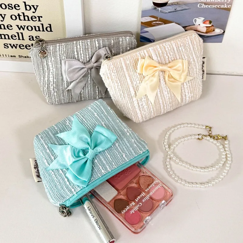 

Bow Mini Wallet for Women Korean Fashion Bow Purse for Lipsticks Cards Quilted Cosmetic Organizer Keychain Girls Elegant Clutch