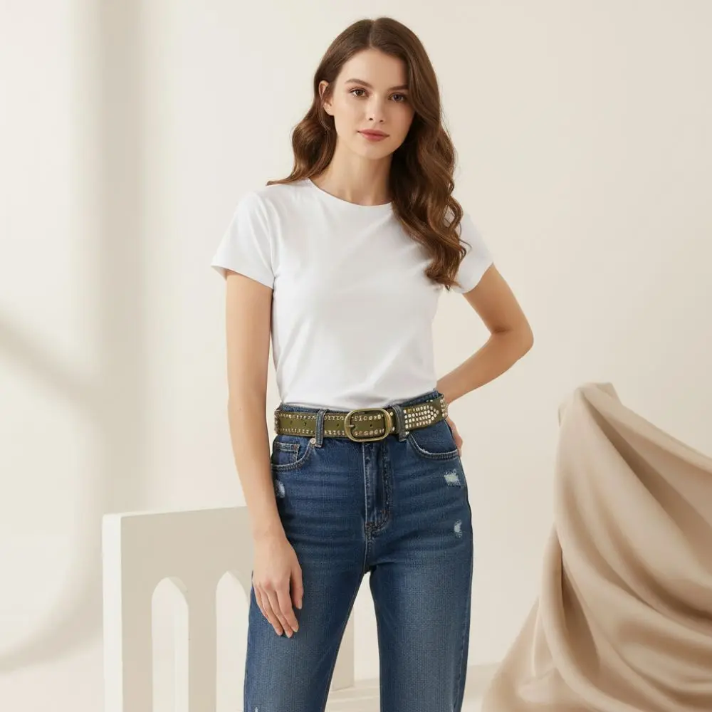 Trendiger Legierungsgürtel für Damen mit Nietenverzierung, PU-Leder, lässiger Taillengürtel im Punk-Stil, Nadelverschlussgürtel, Hosen-Dekoration – Detail 15