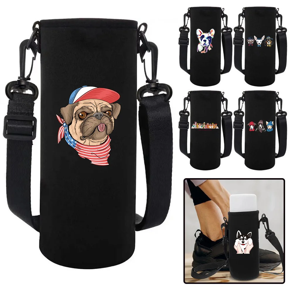 Water Bottle Sleeve Adjustable Strap, 550-1500ML Portable Insulated Water Cup Sleeve for Sports Bottles Case Dog Print