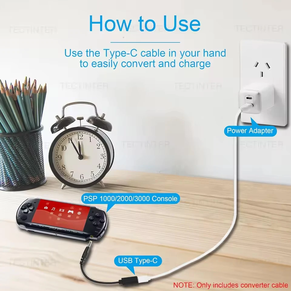 USB Type-C Charging Cable Adapter for Playstation PSP1000/2000/3000 Game Console with LED Convert Power Supply Wire Cord - view 4