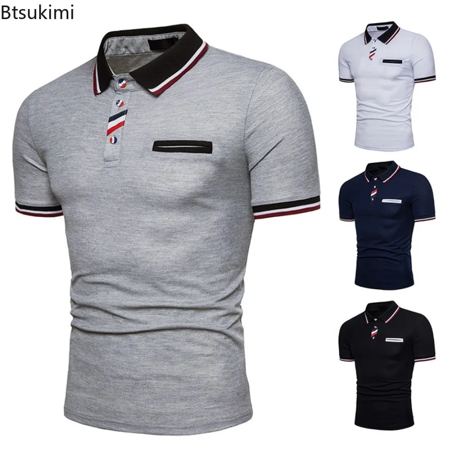 Summer New Men's Short Sleeve Polo Shirts Breathable Casual Golf Sports T-shirts Fashion Color Blocking Design Male Basic Tops - Image 2