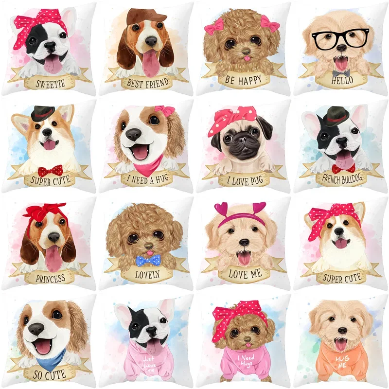 

Animal Printed Sofa Cushion Cover Cute Pillowcase Home Decor for Kids Living Room Peach skin polyester pillowcase