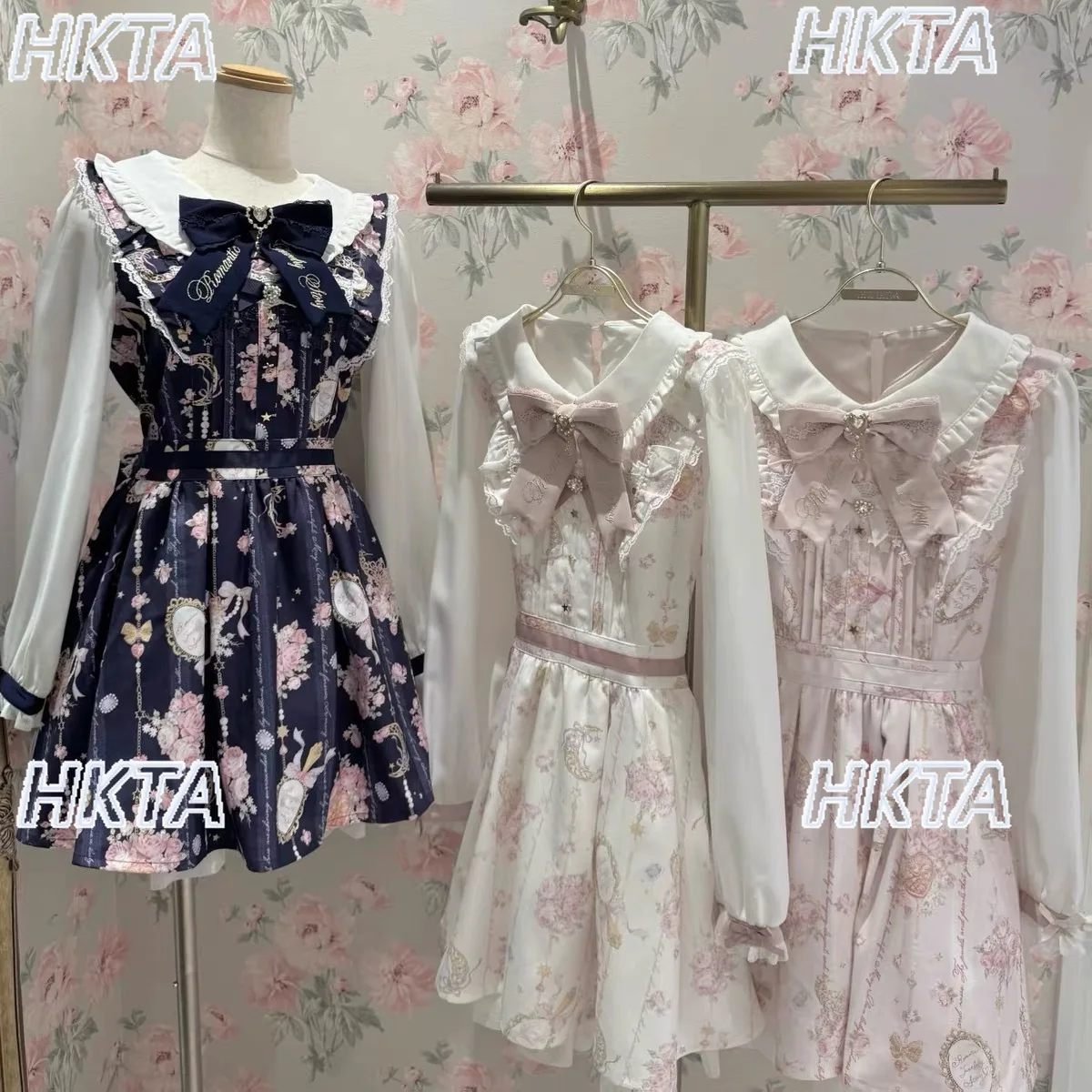 

Japanese Style Gemstone Print Japanese Dress Autumn New Heavy Craft Lolita Girls Puffy Sweet Cute Mine Long Sleeve Dress Women