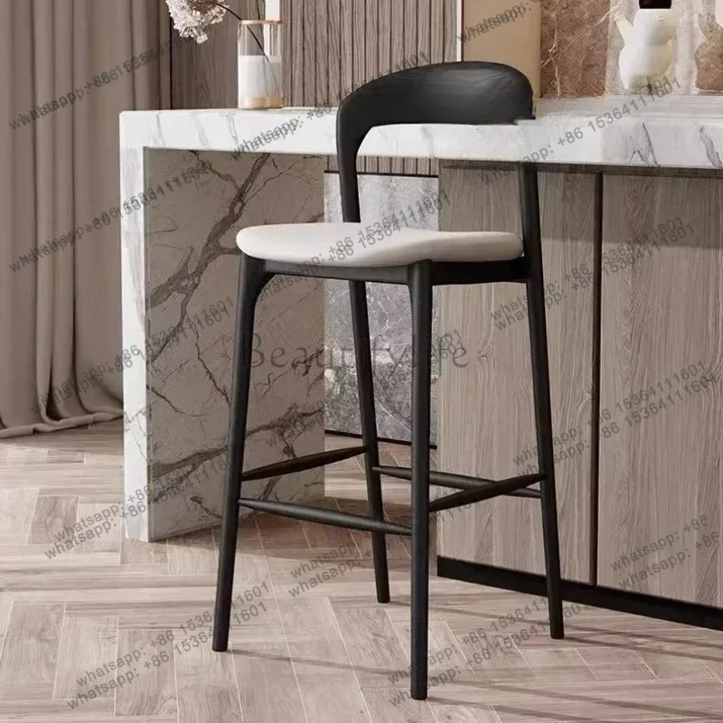 

Luxury Backrest Bar Stools Nordic Solid Wood Fashion Design Bar Chairs Ergonomic Modern Unique Sillas Trendy Furniture