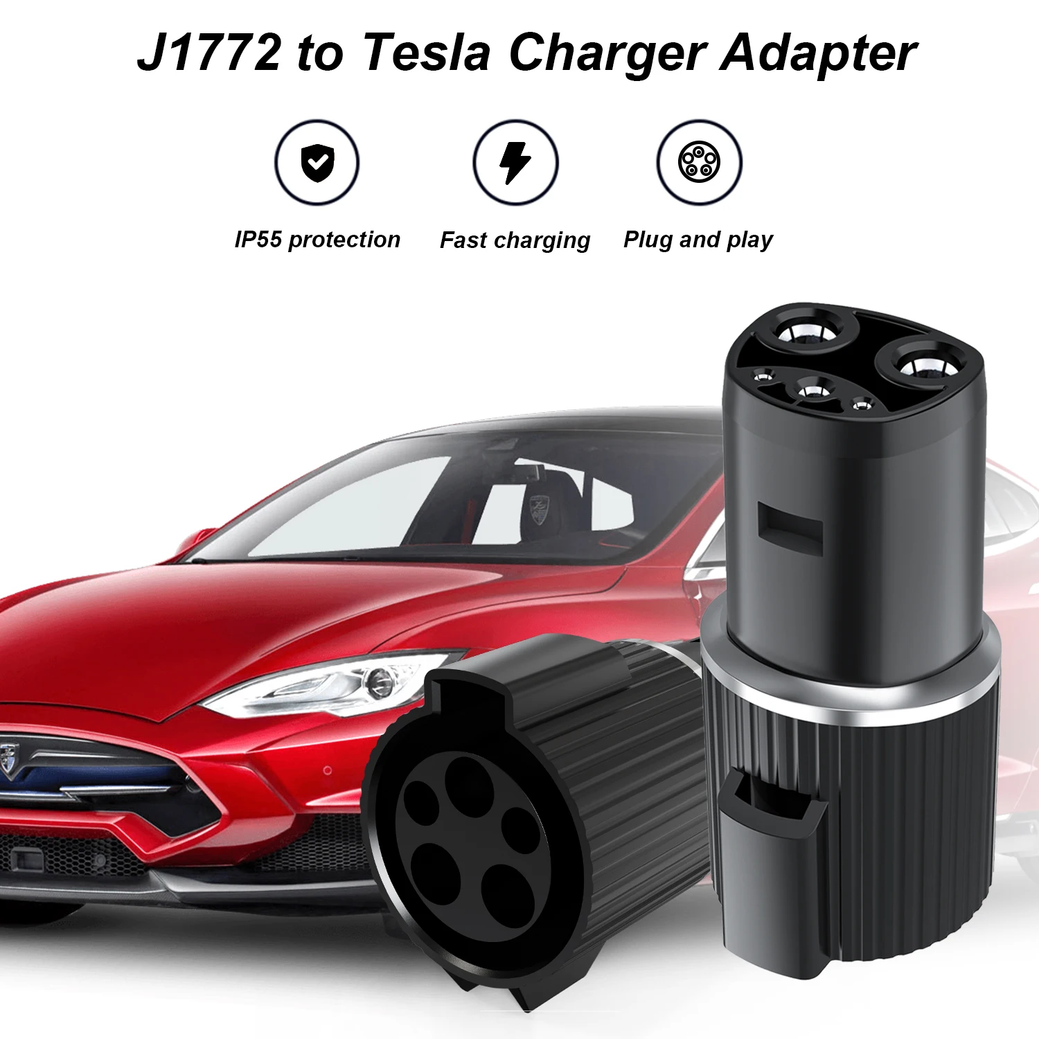 SAE J1772 to Tesla Model 3 Y X S Charger Adapter 80AMP /250V AC Electric Vehicle Charging Gun Connector EVSE Conversion Socket