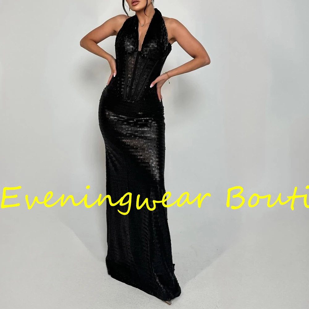 Angepasst Elegante Gerade Bodenlangen Halter Pailletten Ärmellose Falten Abendkleid Klassische Foto Farbe vestidos para mujer