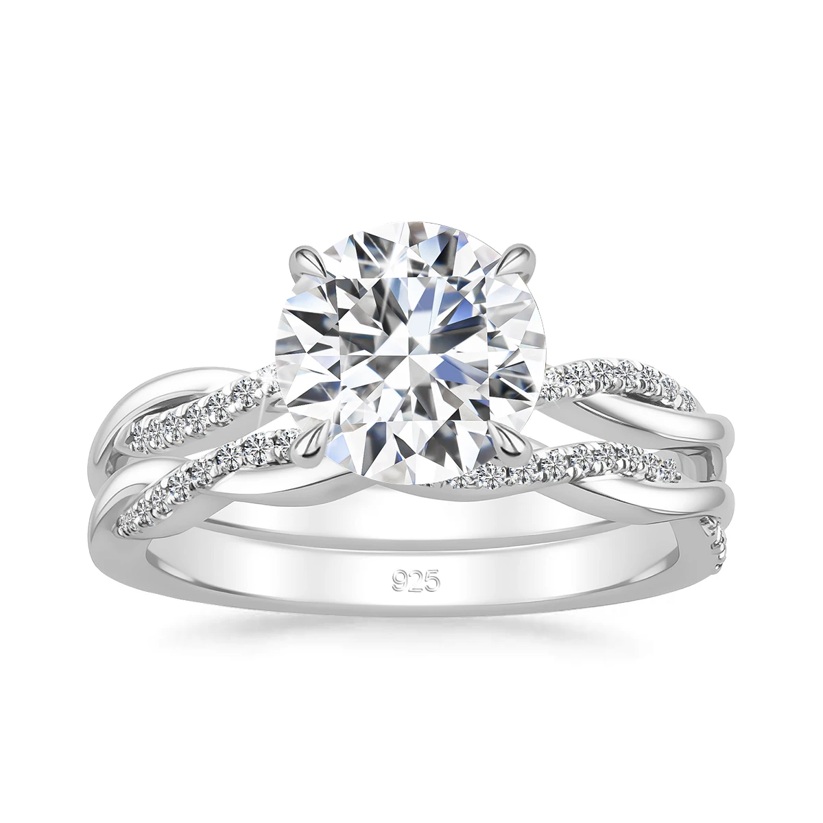 

Certified Round Moissanite Wedding Ring for Women Solid 925 Sterling Silver Brilliant Engagement Ring Bridal Jewelry Set