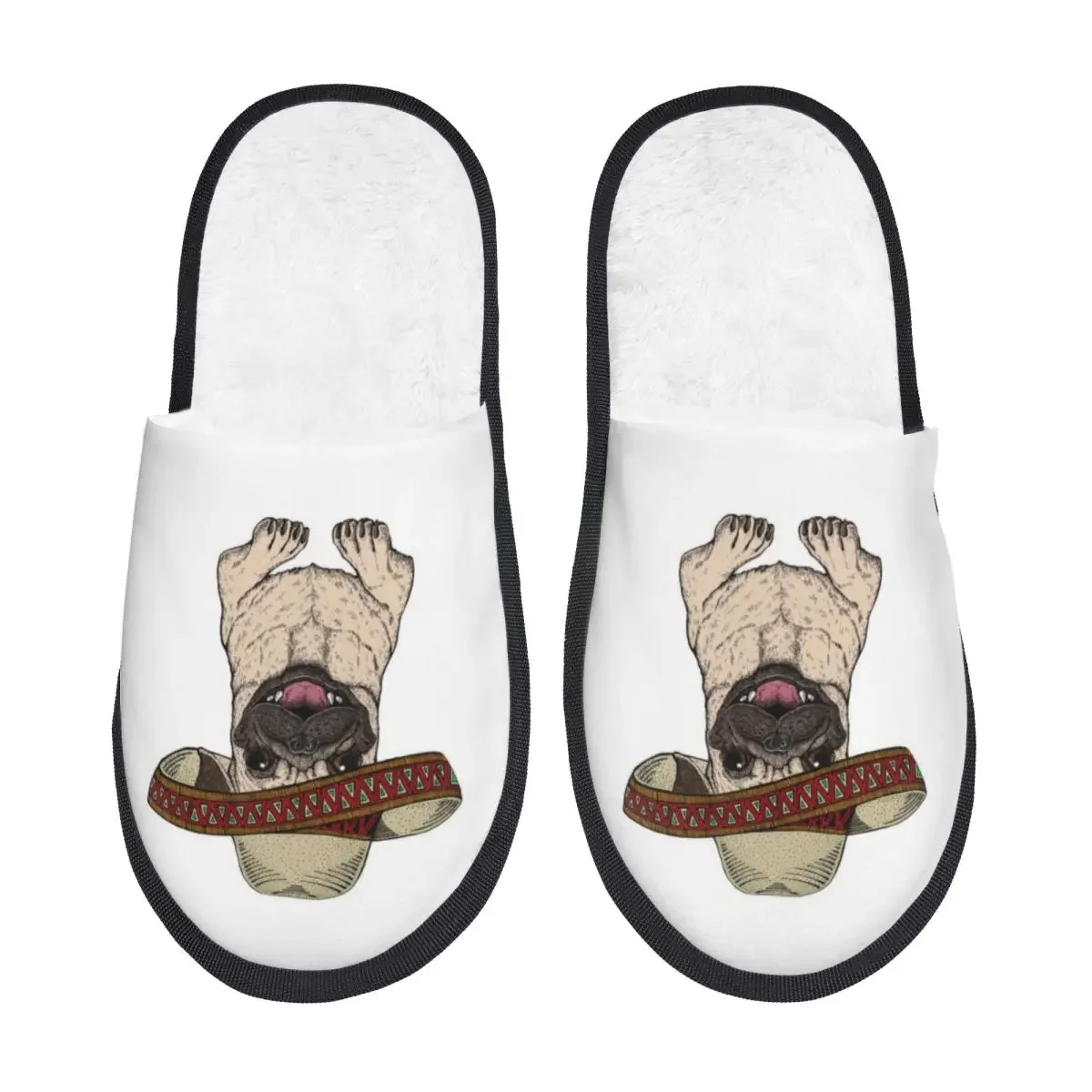 Pug con Sombrero mejicano para hombre y mujer, zapatillas cálidas de invierno, esponjosas, para interiores