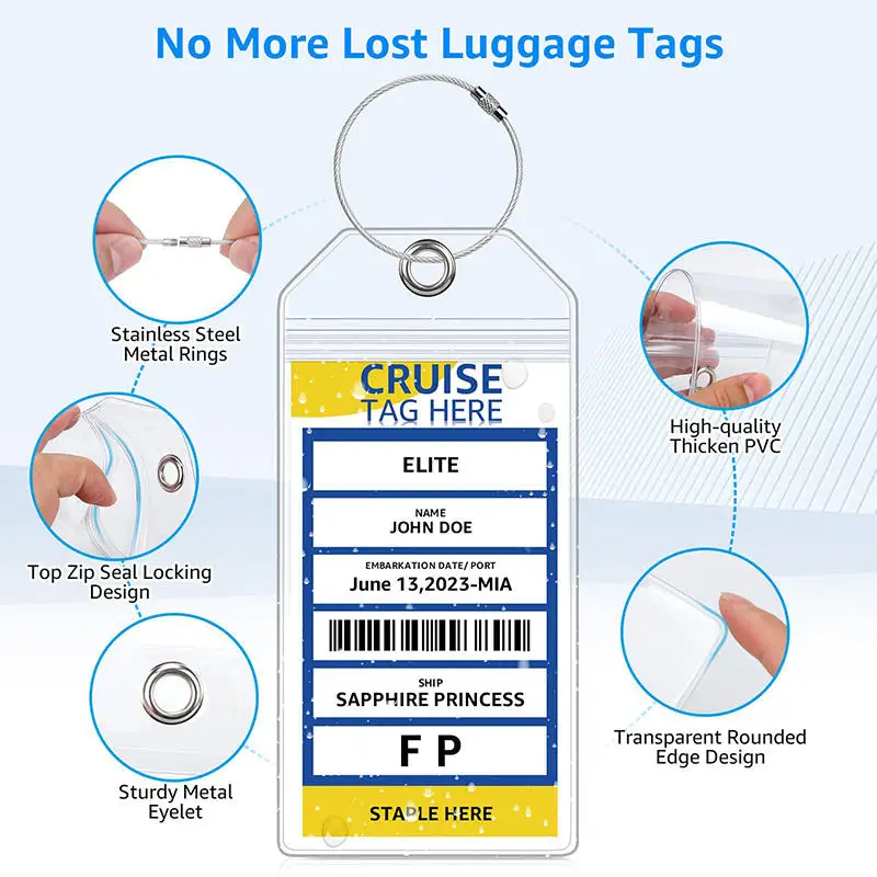5pcs Simple Multi-functional Cruise Ship Luggage Tag Vertical Transparent PVC Waterproof ID Card Holder Travel Label image 5