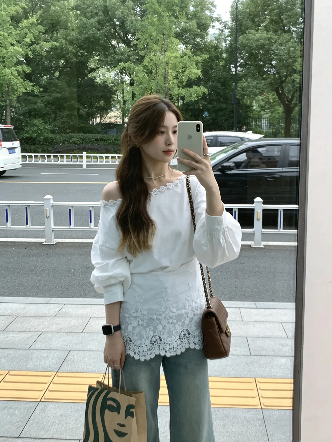 

plus Size Korean Style Lace Collar Long Sleeve Shirt Asymmetrical Shoulder Design Summer New Arrival Women's Fashion Top