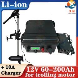 waterproof rechargeable 12V 60Ah 80Ah 120Ah 150ah 180ah 200ah Lithium ion battery for trolling motor boat propeller+10A Charger