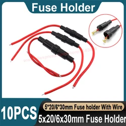 10Pcs 5*20mm 6*30mm Glass Fuse Holder With Leads For 5x20mm 6x30mm wire and cable 250V Glass Fuse Tube Fuse Box