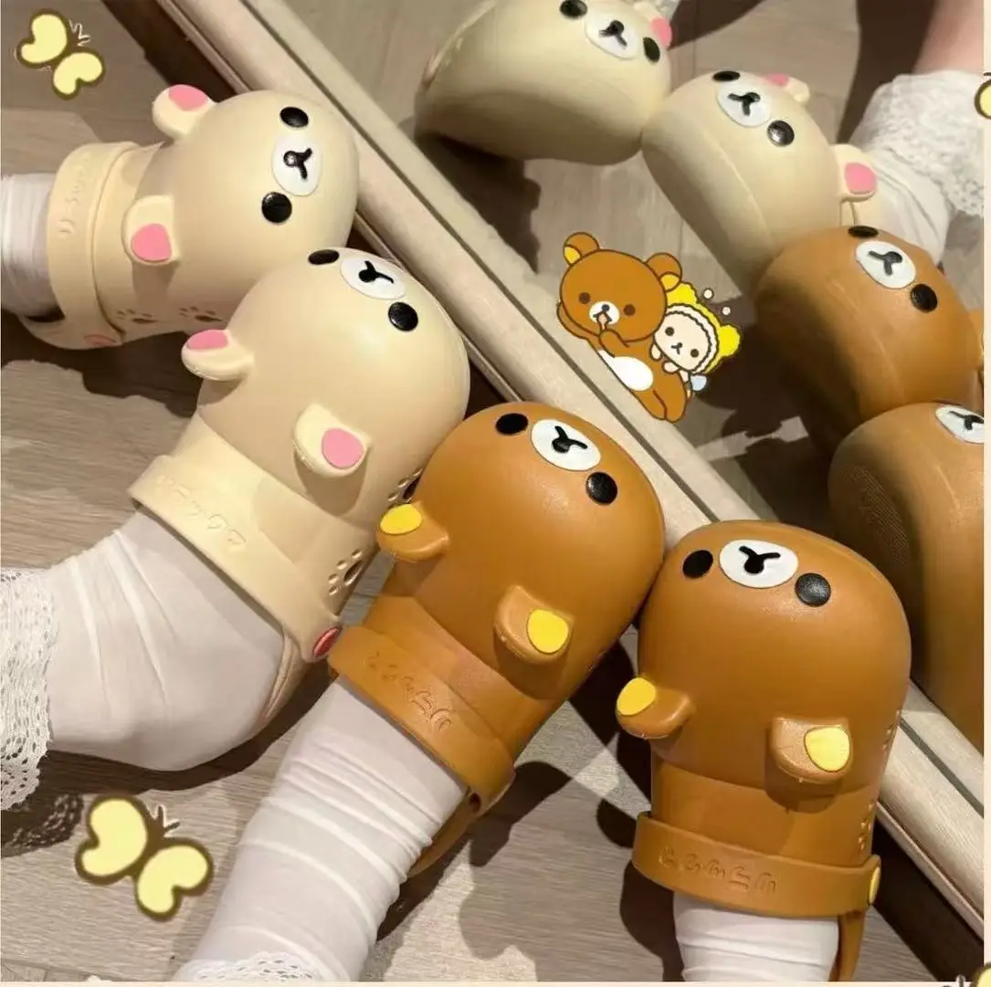 

Summer Cartoon Rilakkuma Shoes Cute Bear Slipper PVC Non-Slip Anti-Odor Wear Bag Head Sandals Cute Summer Beach Shoes Girl Gift
