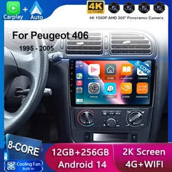 Android 15 Carplay Auto 4G+WIFI Car Radio For Peugeot 406 1995-2005 Multimedia Stereo Video Player GPS Navigation Audio QLED DSP