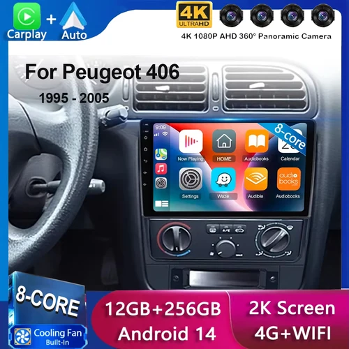 Android 15 Carplay Auto 4G + WIFI Radio de coche para Peugeot 406 1995-2005 reproductor de vídeo estéreo Multimedia navegación GPS Audio QLED DSP