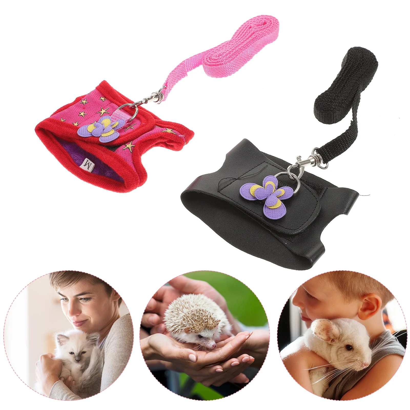 

2Sets Small Animal Harness Breathable Pet Chest Belt Suitable Summer Outdoor Walking Jogging Hamster Traction Strap Durable