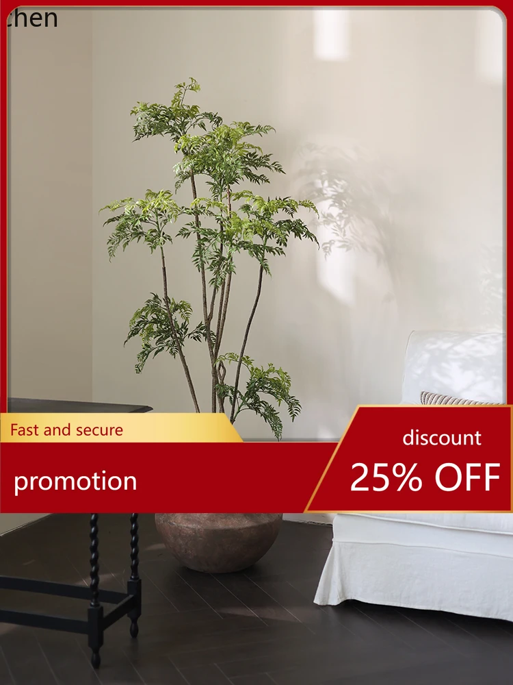 

HT Floor Vase Green Plant Artificial Fake Tree Ficus Lyrata Vintage Distressed Jar High-end Ornament