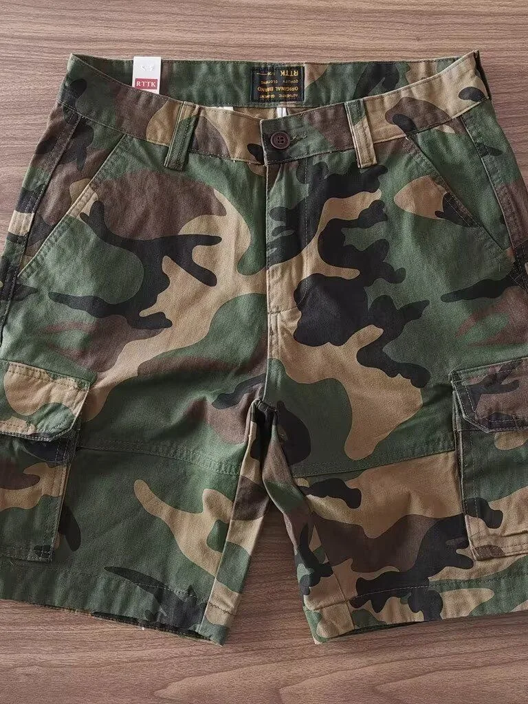 Retro American Cotton Workwear Shorts Men's Outdoor Wear Resistant Five-Quarter Length Casual Versatile Multi-Pocket Mid-Waist