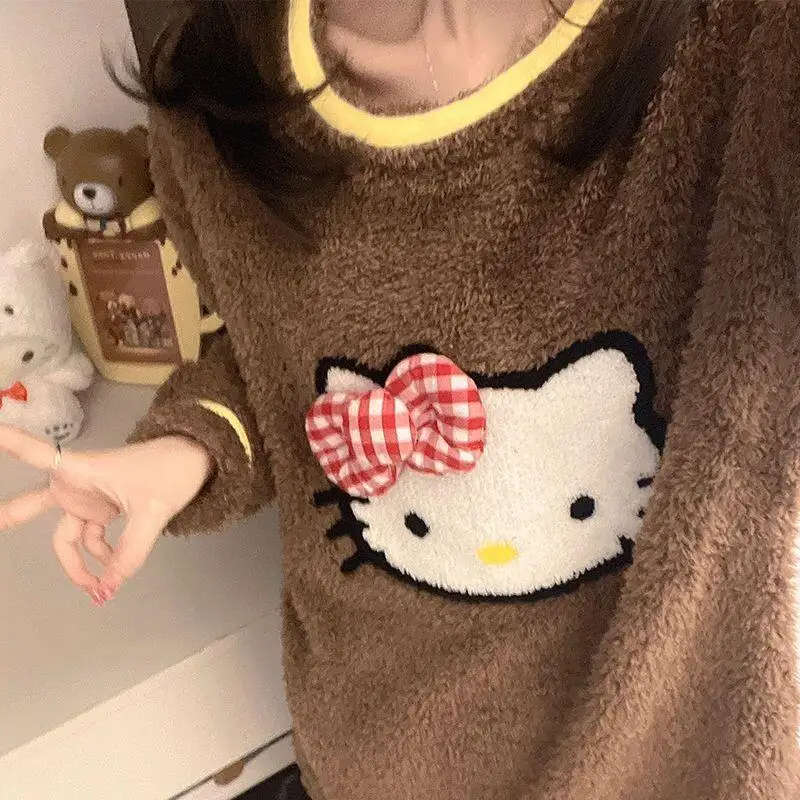 

Sanrio Hello Kitty Women's Plus Size Plush Pajama Set Autumn Winter Fleece Lined Thickened Wearable Home Loungewear Sleepwear