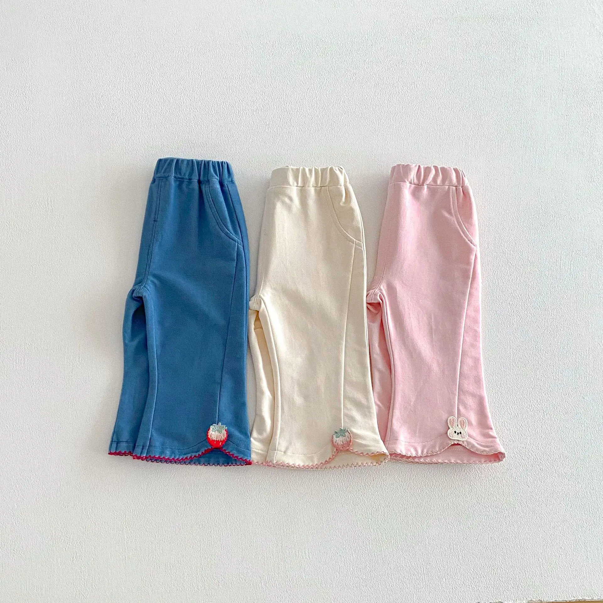 Kids Clothes Spring Girls Flare Pants Korean Style Cute Embroidery Children Casual Pants Girls Soft Cotton Trousers 0-5Y