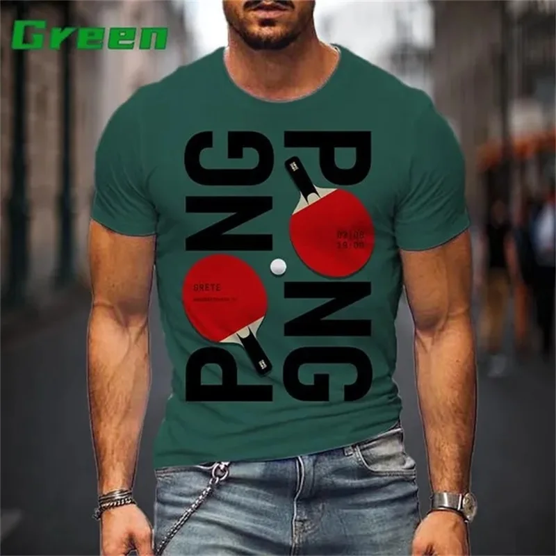 New Summer Men\'s Pingpong Pattern Sports T-shirt 3D Printing Table Tennis Tee Tops Casual Round Neck Short-sleeved Funny Tshirts