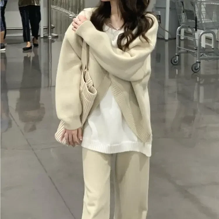 2024 Early Autumn Milk Wear with Women's Wear a Whole Set of Korean Small Milk Waxy Wind Gentle Lazy Sweater Two-piece Set