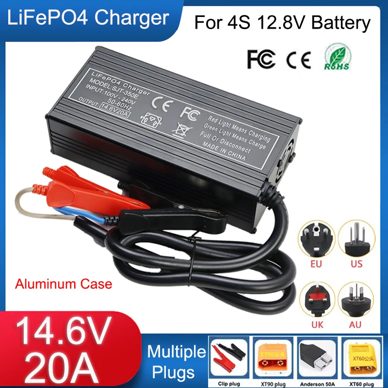 

14.6V 20A Lifepo4 Battery Smart Charger 110-220V For 4S 12V 12.8V 100Ah High Power Lithium iron Phosphate Battery Pack Charging