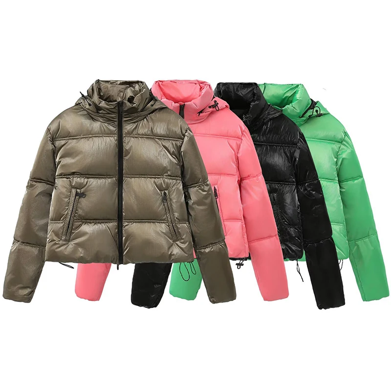 5 Color Cotton Down Waterproof Hooded Puffer Jacket Gloosy Snow Parka Windbreaker Padded Winter Warm Thicken Outerwear Coat