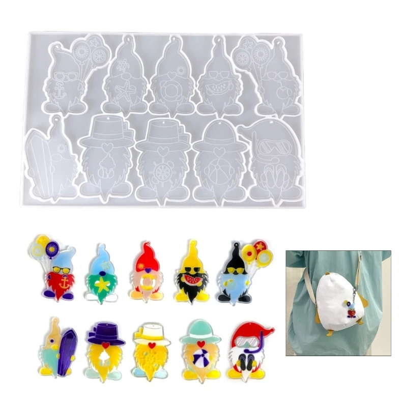 Natal Papai Noel Gnome Pingente Silicone Mold DIY Handmade UV Epóxi Resina Chaveiro Molde Anão Decoração De Árvore De Natal Suprimentos