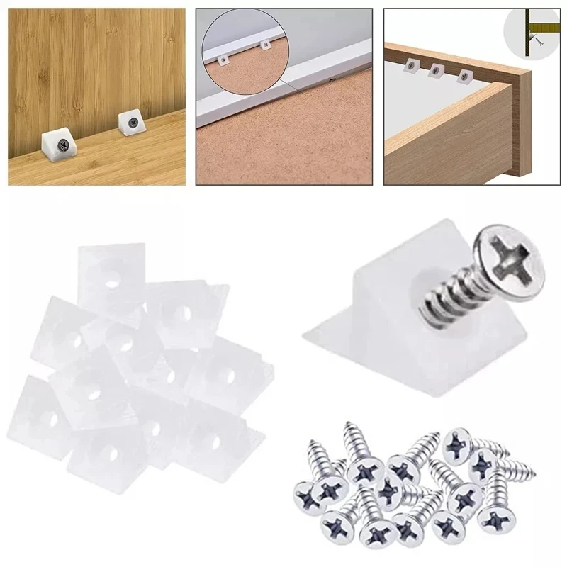 20/40/60/80/100pcs Drawer Wedges With Screws For Bottom Support Plastic Repair Cabinets Bookshelves Angle Code Bracket Fastener view 3