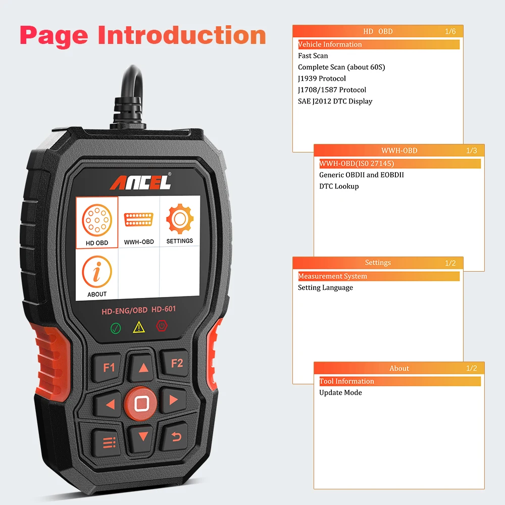 ANCEL HD601 Heavy Duty Truck Code Reader Full System OBD2 Diagnostic Scan Tool Check Engine for Freightliner Cummins San Tool