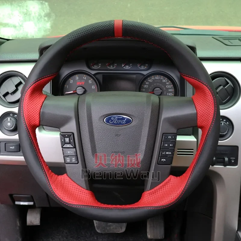 

DIY Hand-Sewn Leather Car Steering Wheel Cover for Ford Bronco F-150 Interior Auto Accessories