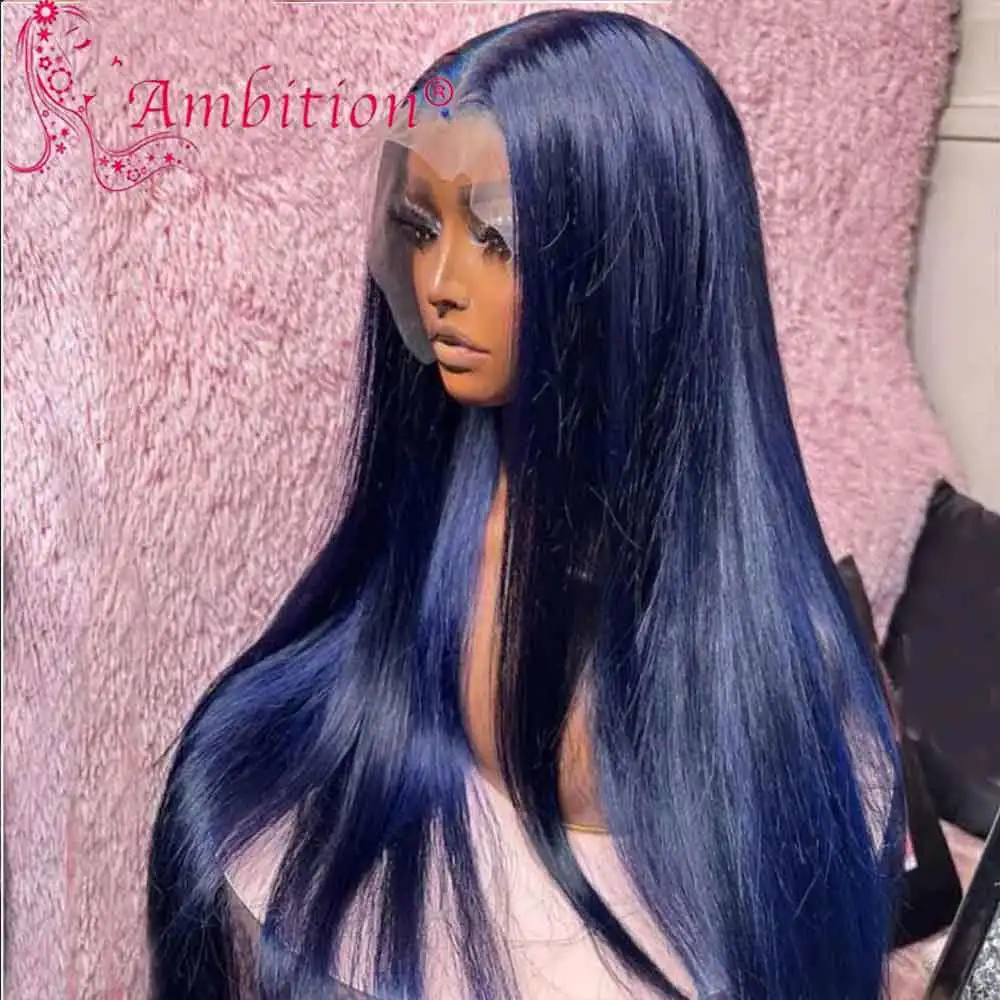 Blue high heat Synthetic fibers 13x6 Glueless Lace Front Wigs 180% Full Density Preplucked Blue Wavy Transparent Hair Lace Wigs