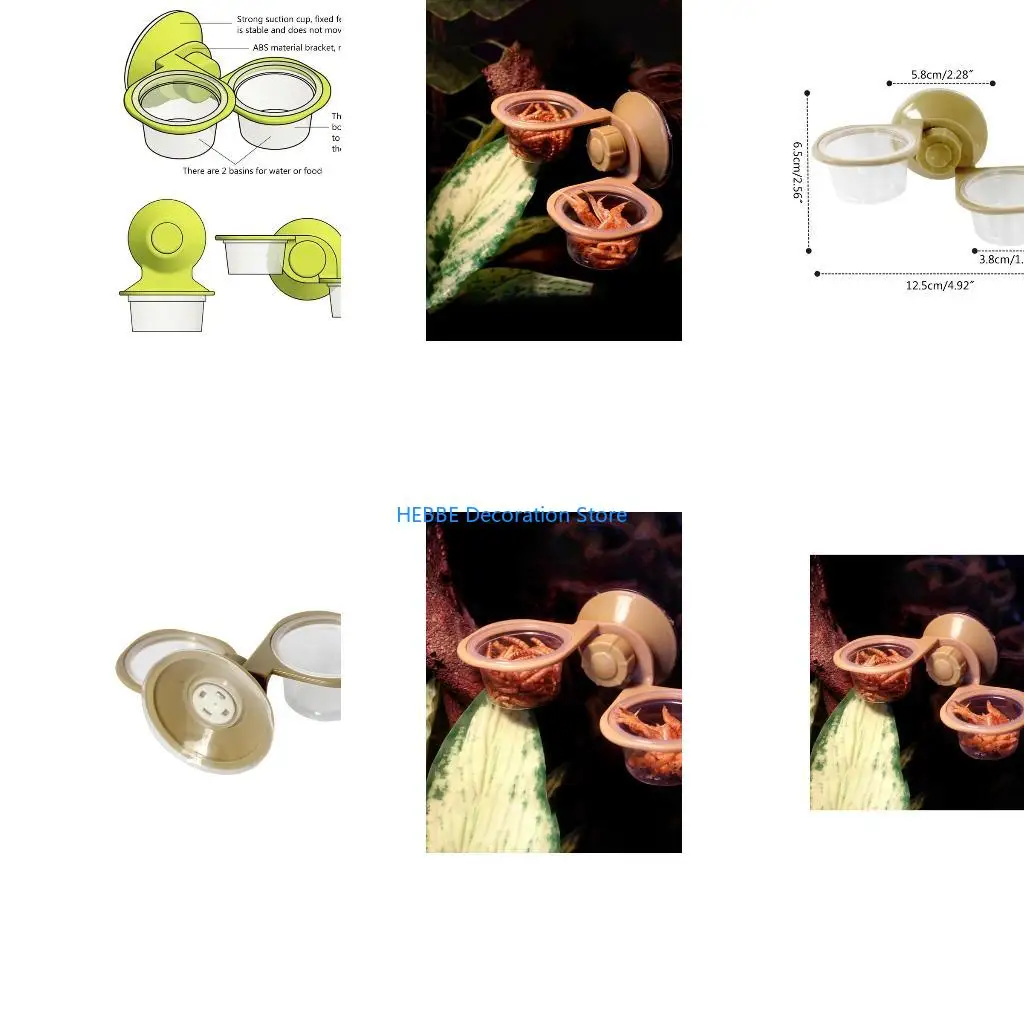 B0KC Water Dish Bowl Suction Cup Feeder Bowl Worm Anti-Escape Suitable for Gecko Tree for Frog Bearded
