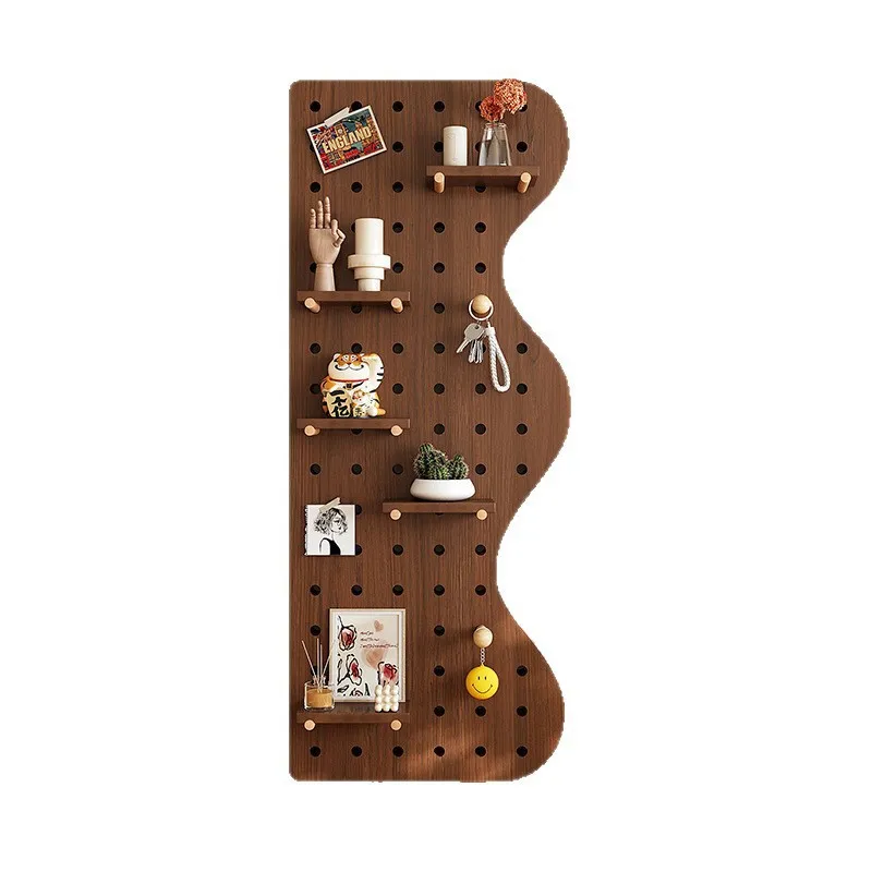 

Wave walnut solid wood hole board wall shelf modeling wall decoration wall hanging storage display stand